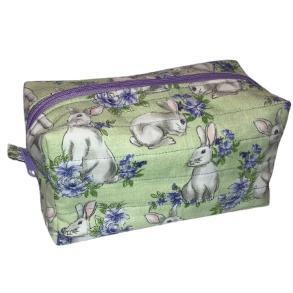 Handmade Zippered Everything Bag Rabbit Print Mint Green Purple White